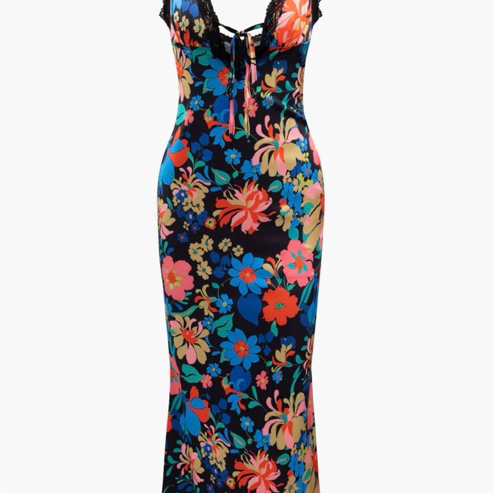 Floral Maxi Slip Dress in Black with Multicolor Print